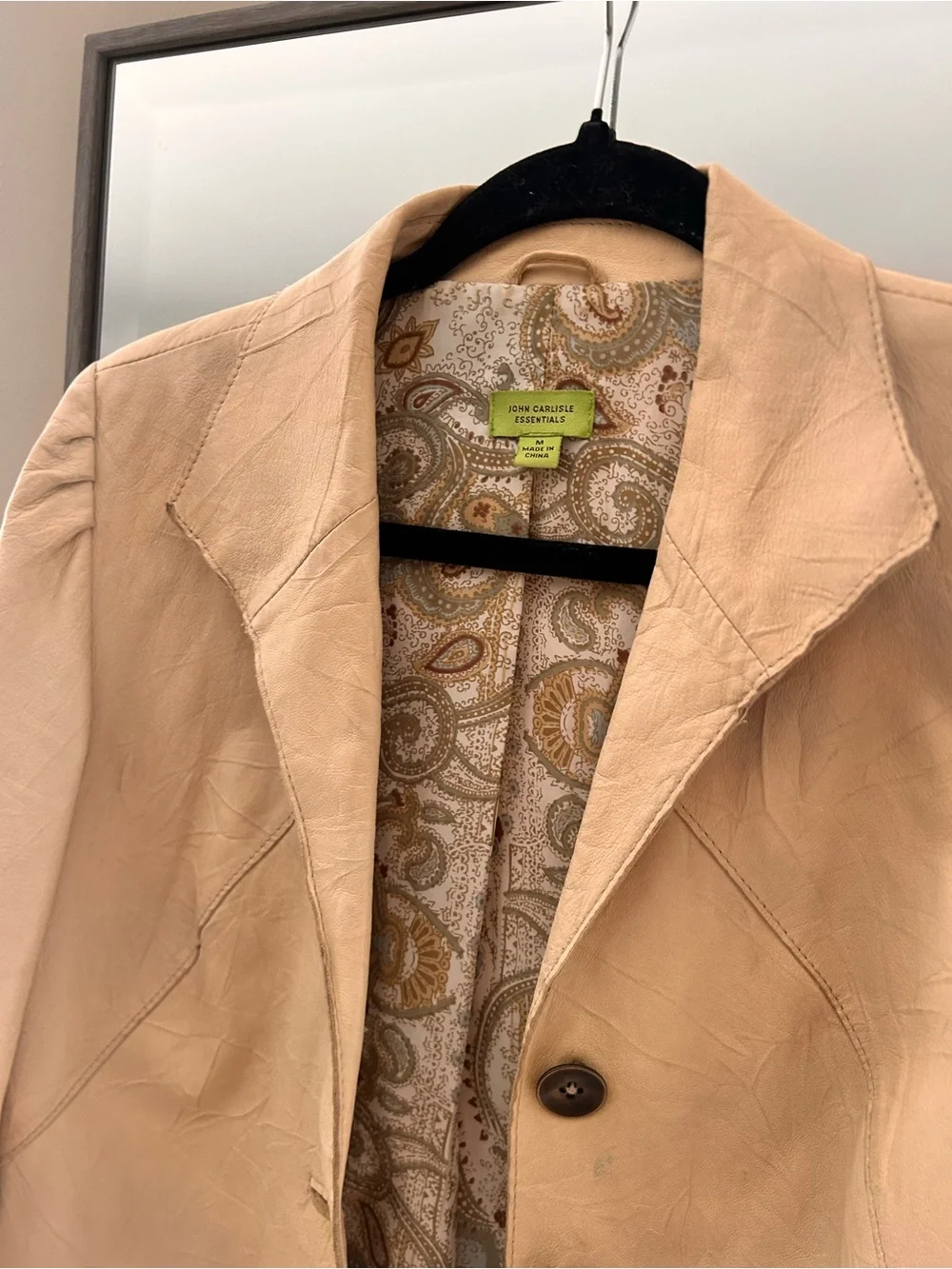 John Carlisle Essentials Women's Beige Genuine Leather Peplum Blazer M